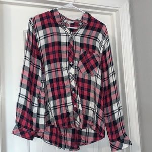 Pink white and navy flannel shirt. NWT size Large